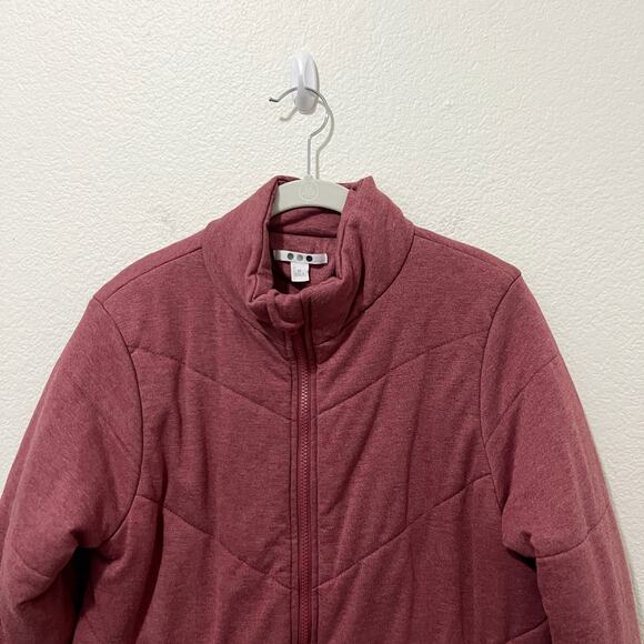 [Three Dots] Red Quilted Knit Fleece Mock Neck Full Zip Jacket Size Medium M - Picture 4 of 11